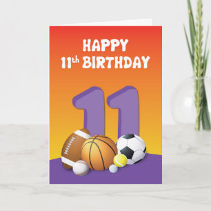Girl 11th Birthday Sports Balls Kaart