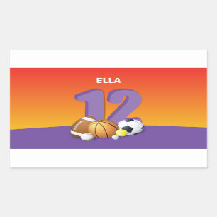 Girl 12th Birthday Sports Balls Rechthoekige Sticker