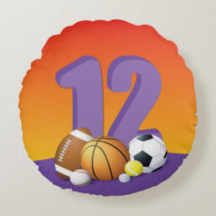 Girl 12th Birthday Sports Balls Rond Kussen