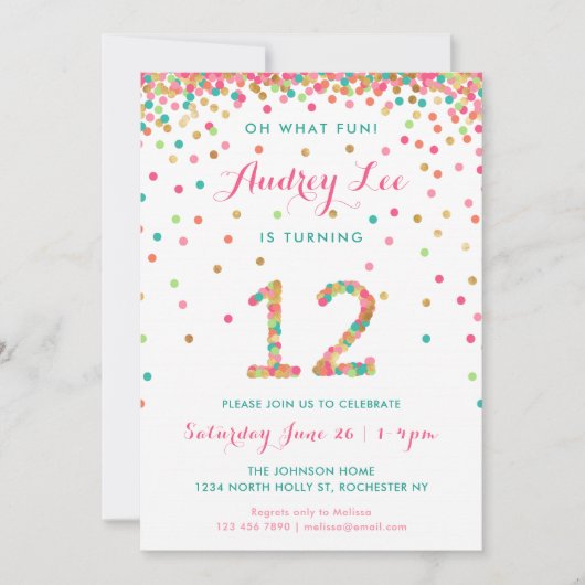 Girl 12th Birthday Uitnodiging twaalfde verjaardag (Voorkant)