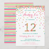 Girl 12th Birthday Uitnodiging twaalfde verjaardag (Voorkant / Achterkant)