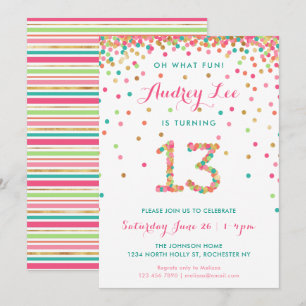 Girl 13th Birthday Invitation dertiende verjaardag Kaart