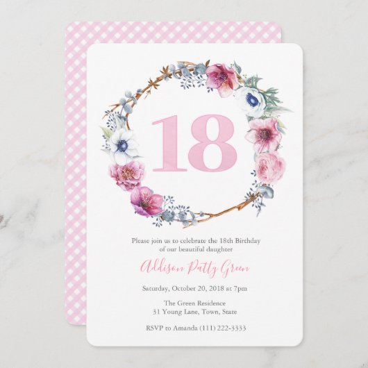 Girl 18th Birthday Party | Bedreiging van roze blo Kaart (Voorkant / Achterkant)