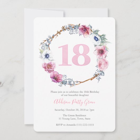 Girl 18th Birthday Party | Bedreiging van roze blo Kaart (Voorkant)