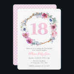 Girl 18th Birthday Party | Bedreiging van roze blo Kaart<br><div class="desc">Girl 18th Birthday Invitation design met waterverf lila roze bloemen in cirkelvormige vorm.</div>