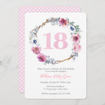 Girl 18th Birthday Party | Bedreiging van roze blo Kaart<br><div class="desc">Girl 18th Birthday Invitation design met waterverf lila roze bloemen in cirkelvormige vorm.</div>