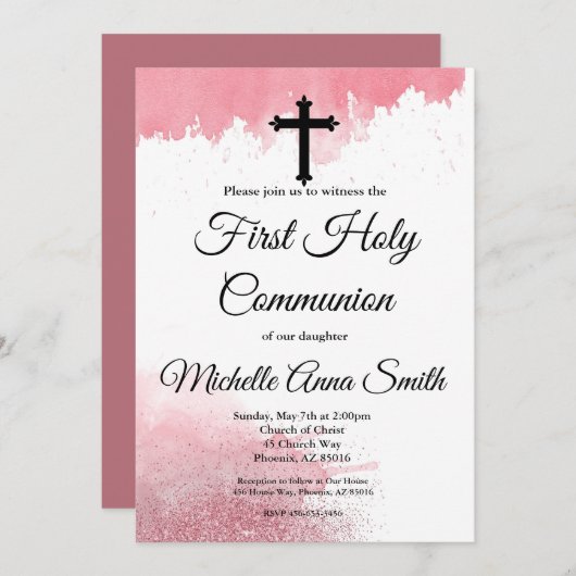 Girl 1e Roos Gold Waterverf Kaart (Voorkant / Achterkant)