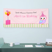 Girl 1st Birthday Backdrop Banner (Owl roze groen) (Beurs)