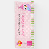 Girl 1st Birthday Backdrop Banner (Owl roze groen) (Verticaal)