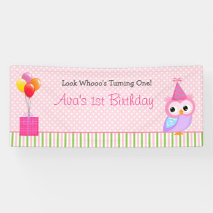 Girl 1st Birthday Backdrop Banner (Owl roze groen)
