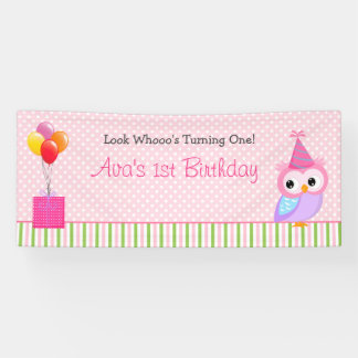 Girl 1st Birthday Backdrop Banner (Owl roze groen)