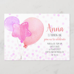 Girl 1st Birthday Ballons Confetti Pink Kaart