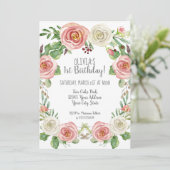 Girl 1st Birthday Blush Pink White Rose Floral Kaart (Staand voorkant)