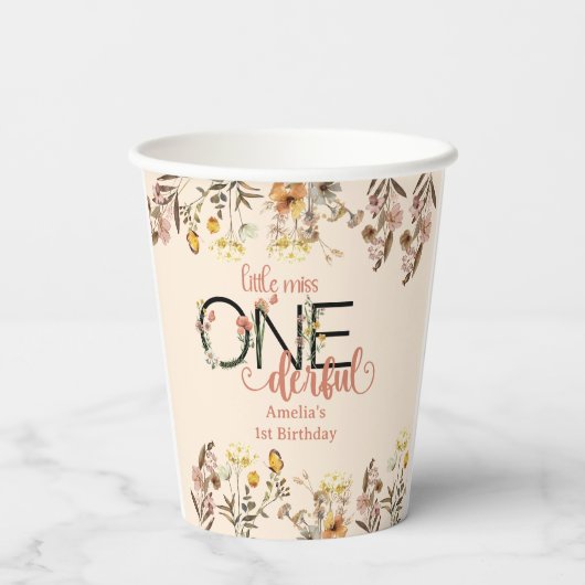Girl 1st Birthday | Miss Onederful Papieren Bekers (Achterkant)