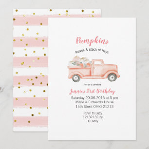 Girl 1st Birthday Pink Pumpkin Birthday Kaart