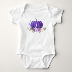 Girl 1st Halloween Birthday Paars Pumpkin & Name Romper