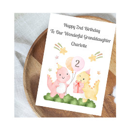 Girl 2nd Birthday Balloon Dinosaurs Card Kaart
