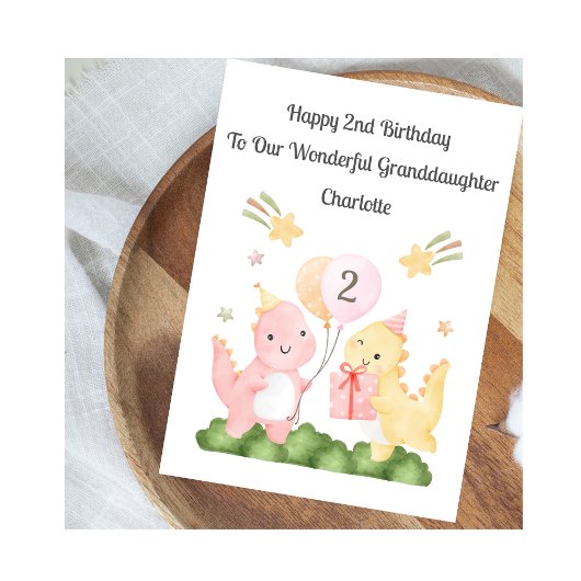 Girl 2nd Birthday Balloon Dinosaurs Card Kaart
