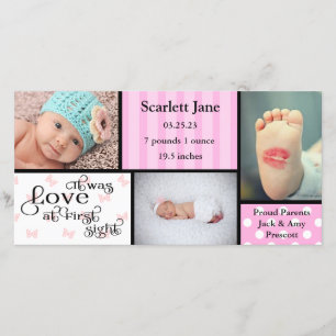Girl 3 Foto Collage-Birth Announcement Fotokaart Aankondiging