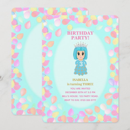 Girl 3rd Birthday-ballonnen Kaart (Voorkant / Achterkant)