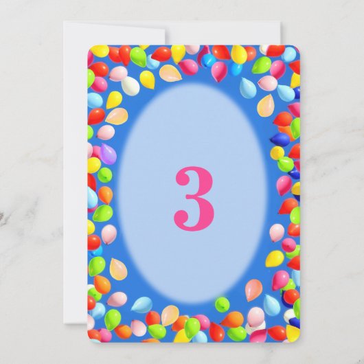 Girl 3rd Birthday-ballonnen Kaart (Achterkant)