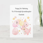 Girl 3rd Birthday Balloon Dinosaurs Card Kaart (Voorkant)