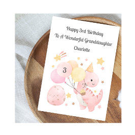 Girl 3rd Birthday Balloon Dinosaurs Card Kaart