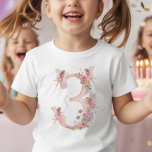 Girl 3rd Birthday Pink Fairy Number Three T-shirt<br><div class="desc">A birthday t-shirt for your little one's magical third birthday with this enchanting fairy-themed t-shirt. Featuring a number '3' adorned with delicate fairies and a cascade of beautiful flowers and the back is personalized with her name birthday. Adorable and unique fairy birthday t-shirt, a perfect keepsake and great in party...</div>