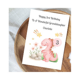 Girl 3rd Birthday Pink Orange Dinosaur Card Kaart