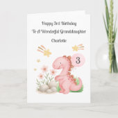 Girl 3rd Birthday Pink Orange Dinosaur Card Kaart (Voorkant)