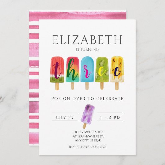 Girl 3rdn Birthday Summer popsile Ice Cream Kaart (Voorkant / Achterkant)