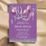 Girl 40th Birthday Modern Paars Fabulous 40 Kaart<br><div class="desc">Fantastisch 40 moderne Paarse glitter Girl 40th Birthday Invitations.</div>