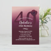 Girl 40th Birthday Party Elegant Burgundy Ombre Kaart (Staand voorkant)