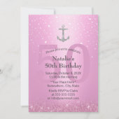 Girl 50th Birthday Party Pink & Silver Anchor Kaart (Voorkant)