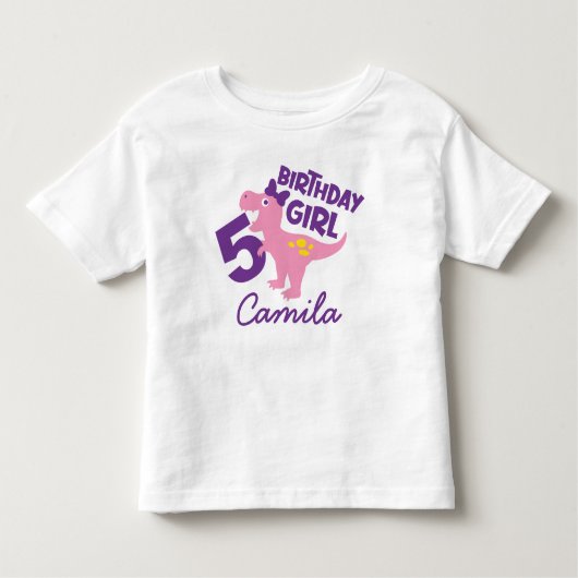 Girl 5th Birthday Dinosaur Personalized T-Shirt (Voorkant)