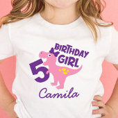 Girl 5th Birthday Dinosaur Personalized T-Shirt