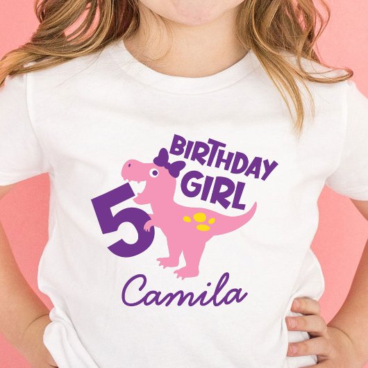 Girl 5th Birthday Dinosaur Personalized T-Shirt