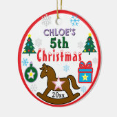 Girl 5th Christmas Horse Tree PHOTO Keramisch Ornament (Links)