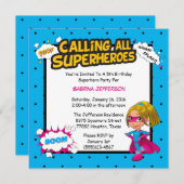 Girl 5x5 Comic Superheld Birthday Party Invitation Kaart (Voorkant / Achterkant)