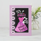 Girl 7th Birthday Party PINK Dress Sjabloon W1171 Kaart (Staand voorkant)