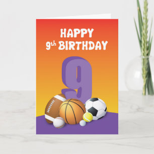 Girl 9th Birthday Sports Balls Kaart