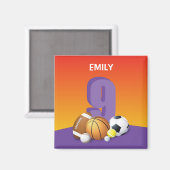Girl 9th Birthday Sports Balls Magneet (Voorkant / Achterkant)