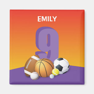 Girl 9th Birthday Sports Balls Magneet