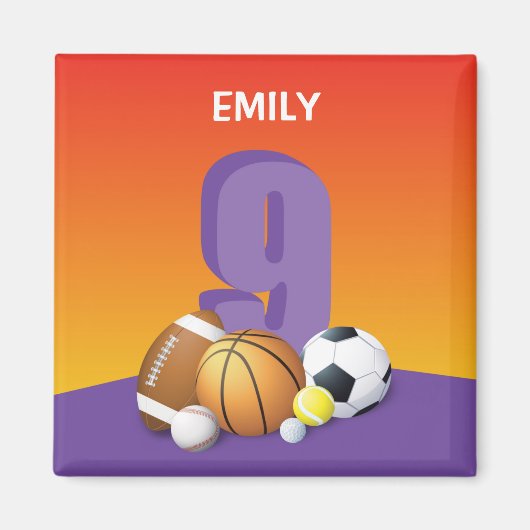 Girl 9th Birthday Sports Balls Magneet (Voorkant)