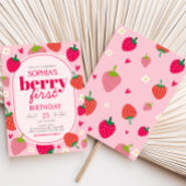 Girl aardbery Berry First Birthday Party Kaart