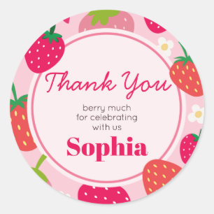 Girl aardbery Berry First Birthday Party Ronde Sticker