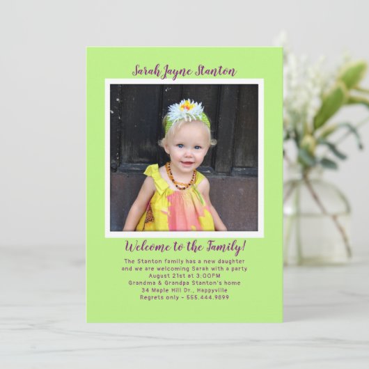 Girl Adoption Party Sjabloon voor fotouitnodiging Kaart (Staand voorkant)