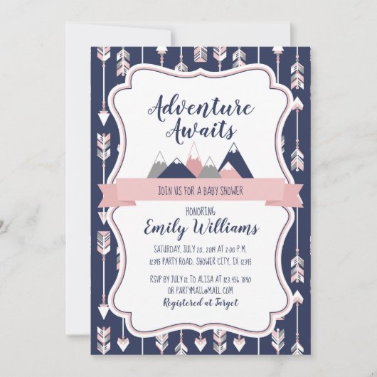Girl Adventure Baby shower Invitation Kaart (Voorkant)
