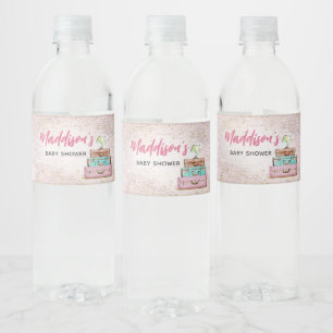 Girl  Adventure begint met Baby shower Waterfles Etiket