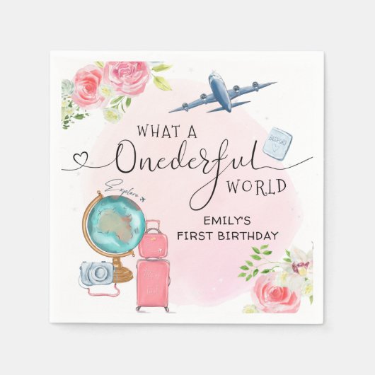 Girl Adventure ONEderful World 1st First Birthday Servet (Voorkant)